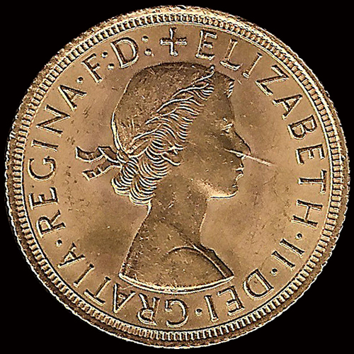 INGLATERRA - SOVEREIGN, LIBRA INGLESA (ELIZABETH II - SIN CORONA) - 1962 - MONEDA DE ORO 
